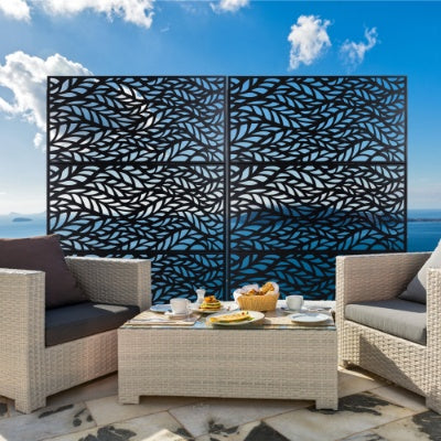 Metal Outdoor Privacy Screen 76x48 Inch, Freestanding Decorative Garden Panel