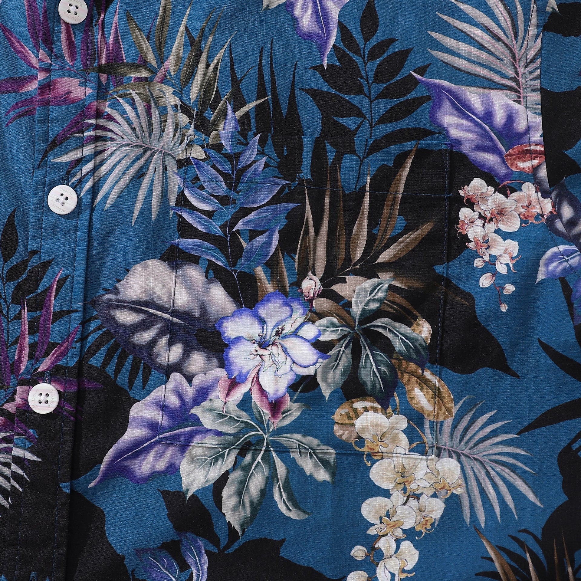 Dark Blue Hand-Painted Orchid Floral Cotton Button-Down Shirt