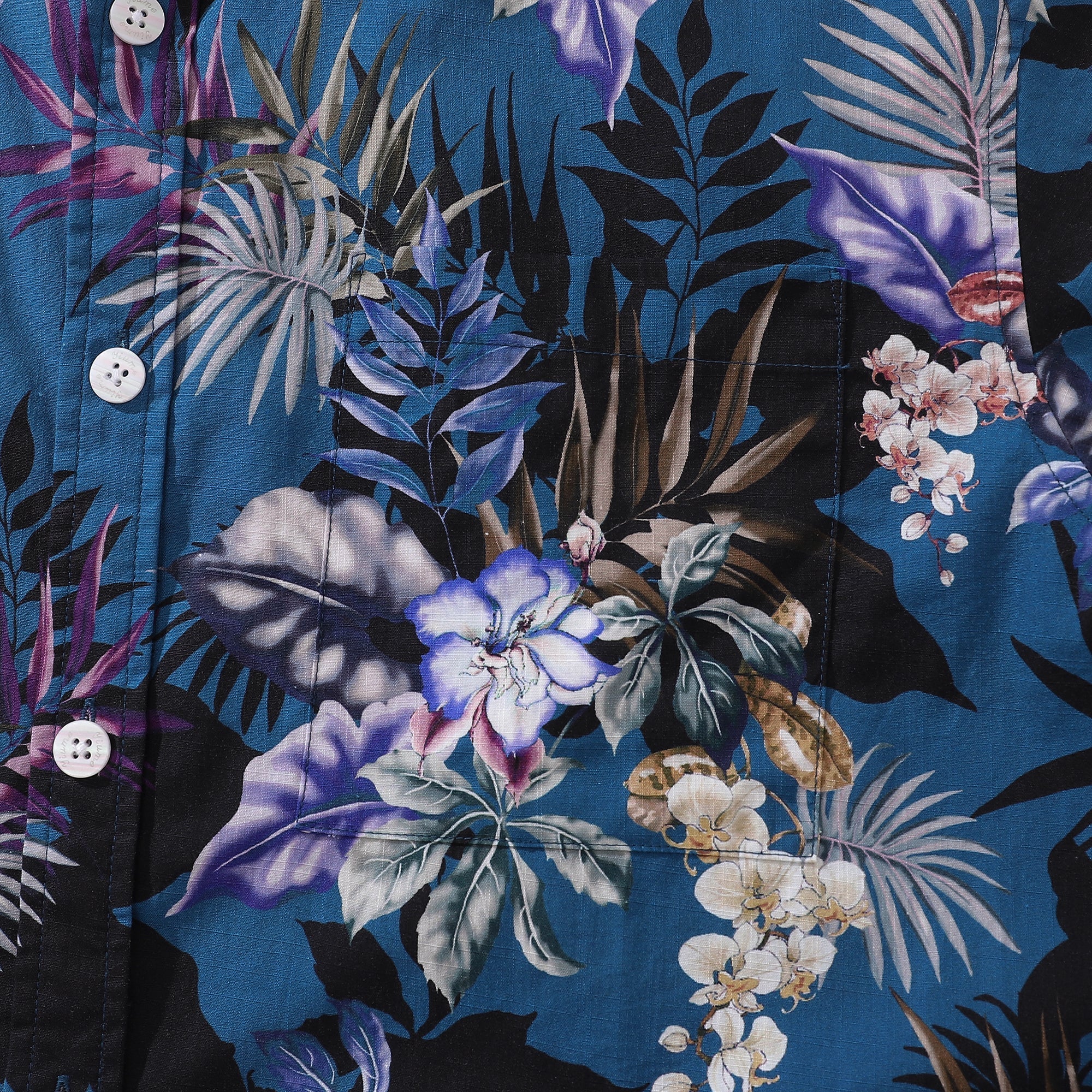Dark Blue Hand-Painted Orchid Floral Cotton Button-Down Shirt