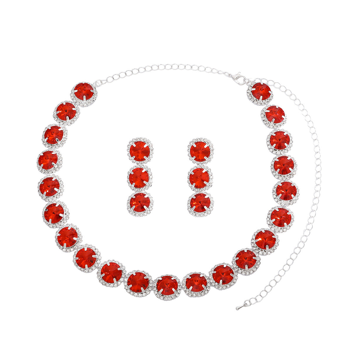 Cross-Border Hot-Selling Full Round Diamond Necklace Set Bridal Jewelry European And American Style Banquet Fashion Jewelry Set High-End