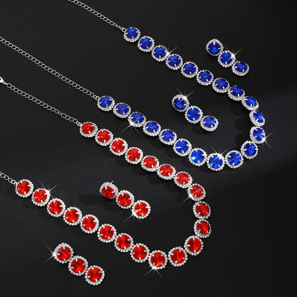 Cross-Border Hot-Selling Full Round Diamond Necklace Set Bridal Jewelry European And American Style Banquet Fashion Jewelry Set High-End