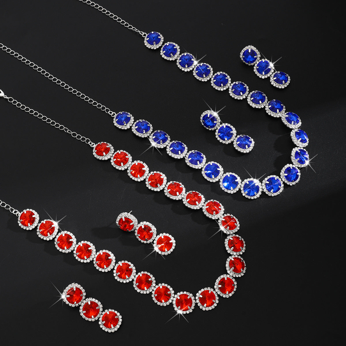Cross-Border Hot-Selling Full Round Diamond Necklace Set Bridal Jewelry European And American Style Banquet Fashion Jewelry Set High-End