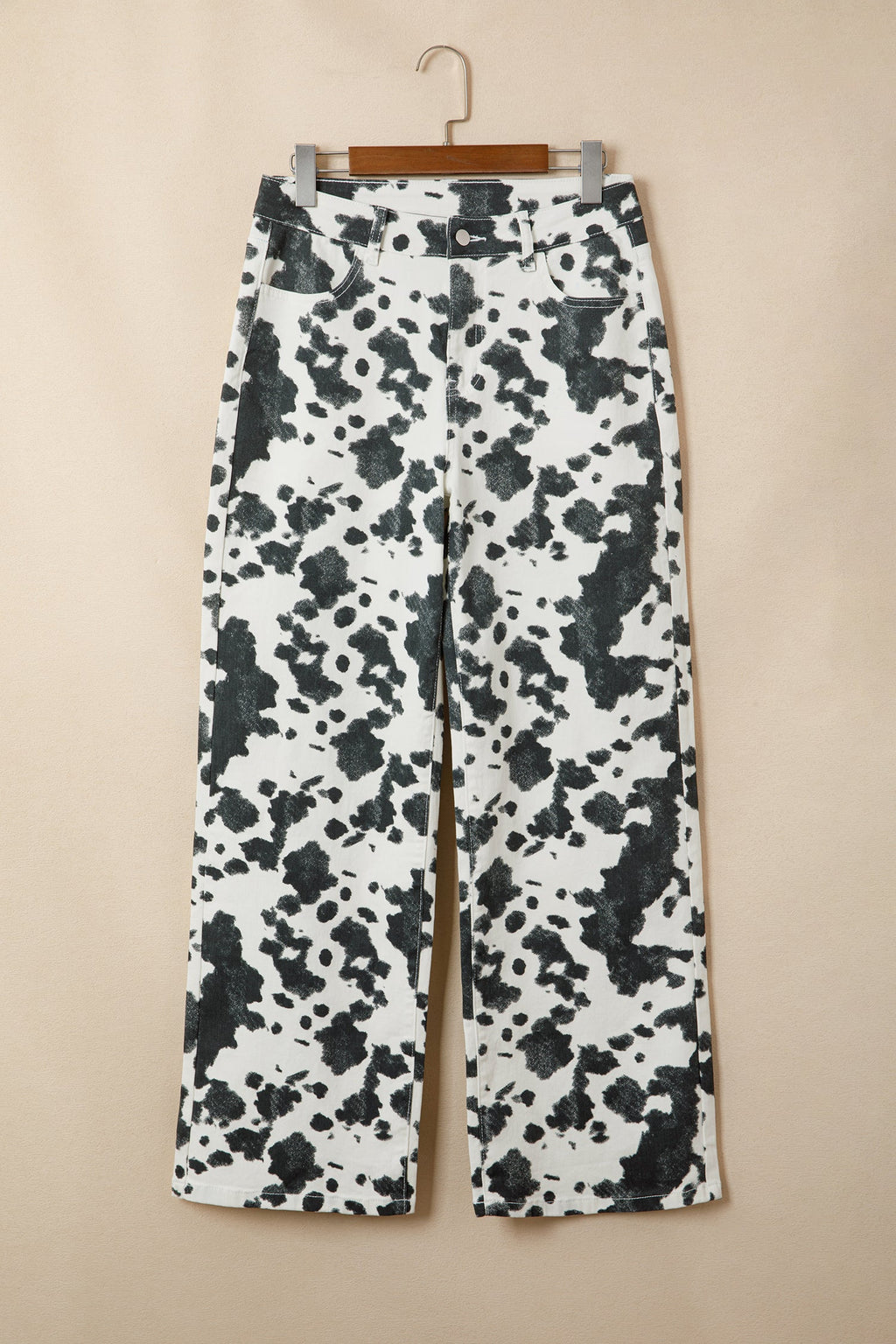 Western Abstract Cow Metal Button Full Length Jeans