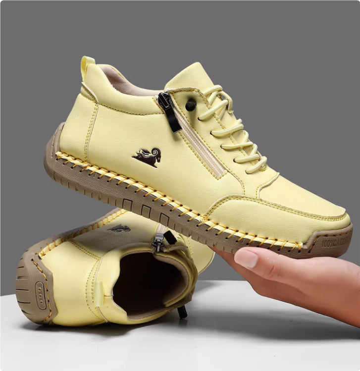 Women's Stitched Casual Lace-Up Flats with Side Zipper - Image 4