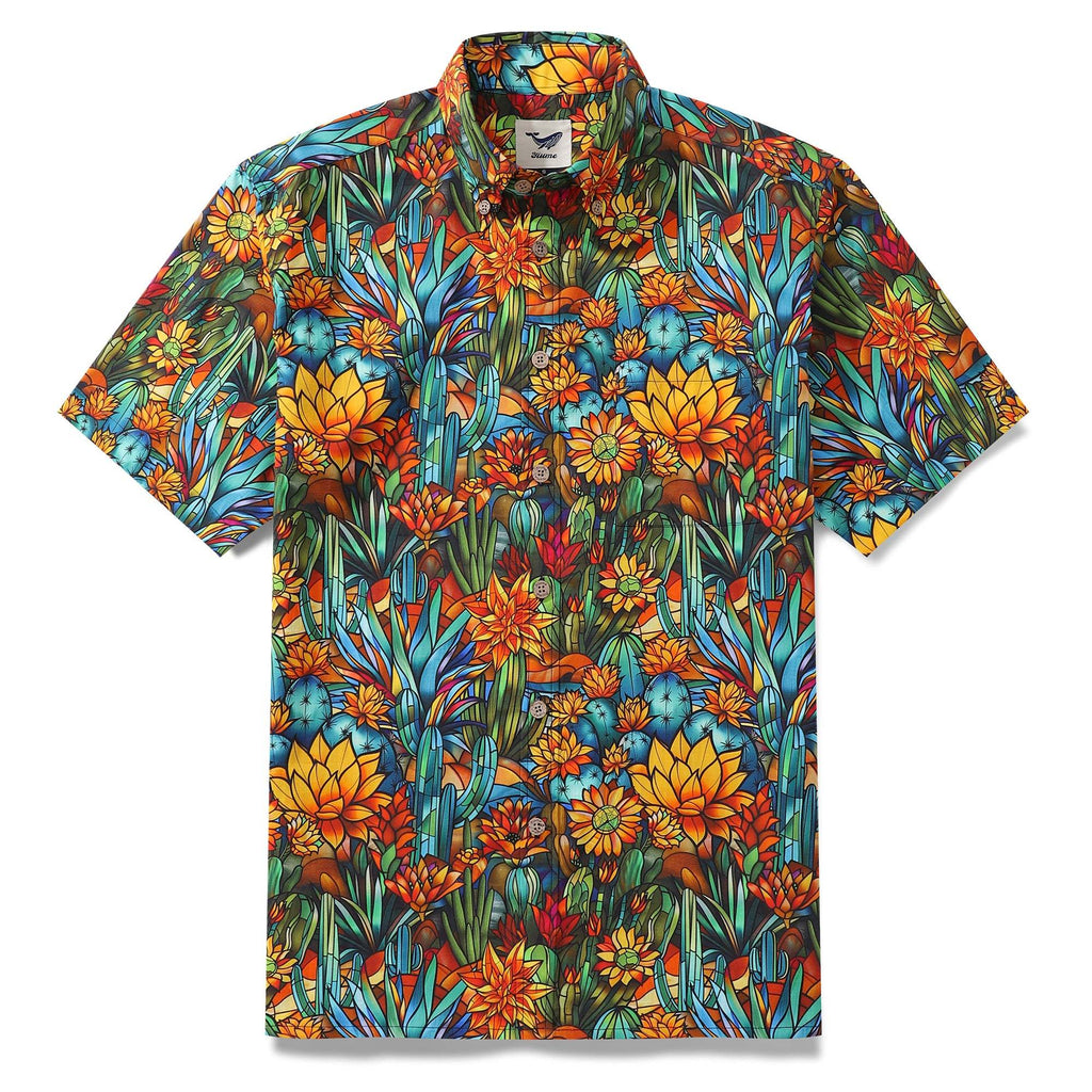1960s Hawaiian Shirt For Men Colorful Button-down Shirt Short Sleeve 100% Cotton Shirt Beauty Of The Desert By Cigar