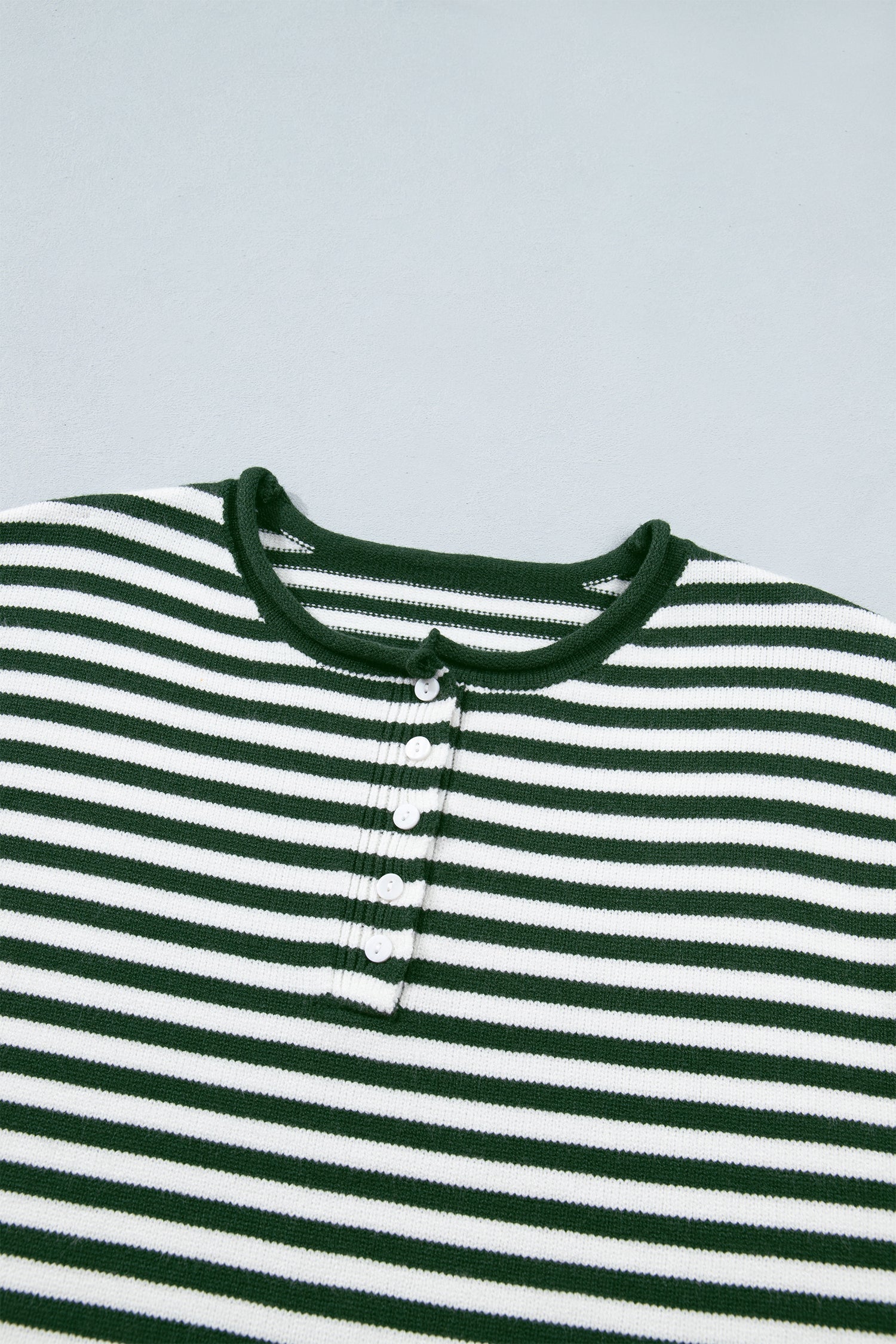 Stripe Button Placket Drop Shoulder Long Sleeve Sweater