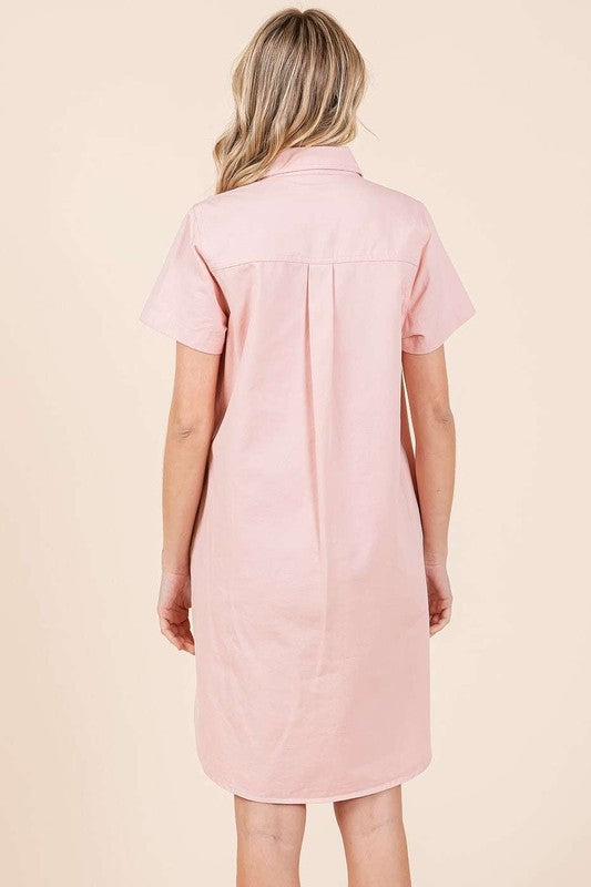 Button Detail Short Sleeve Shirt Dress