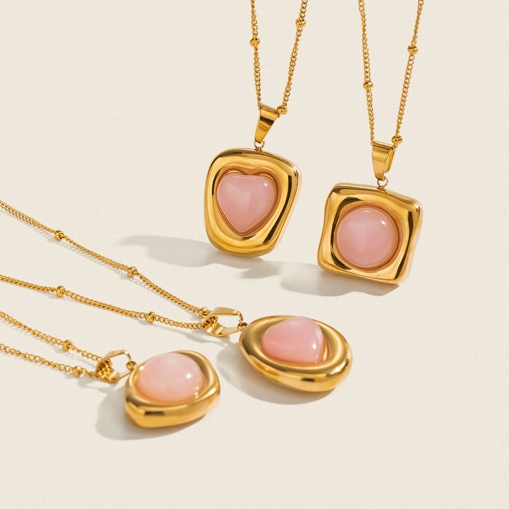 Natural Stone High-end Necklace With An 18K Gold Pendant
