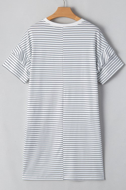 Women's Striped Cotton Mini Dress: Casual Round Neck Short Sleeve