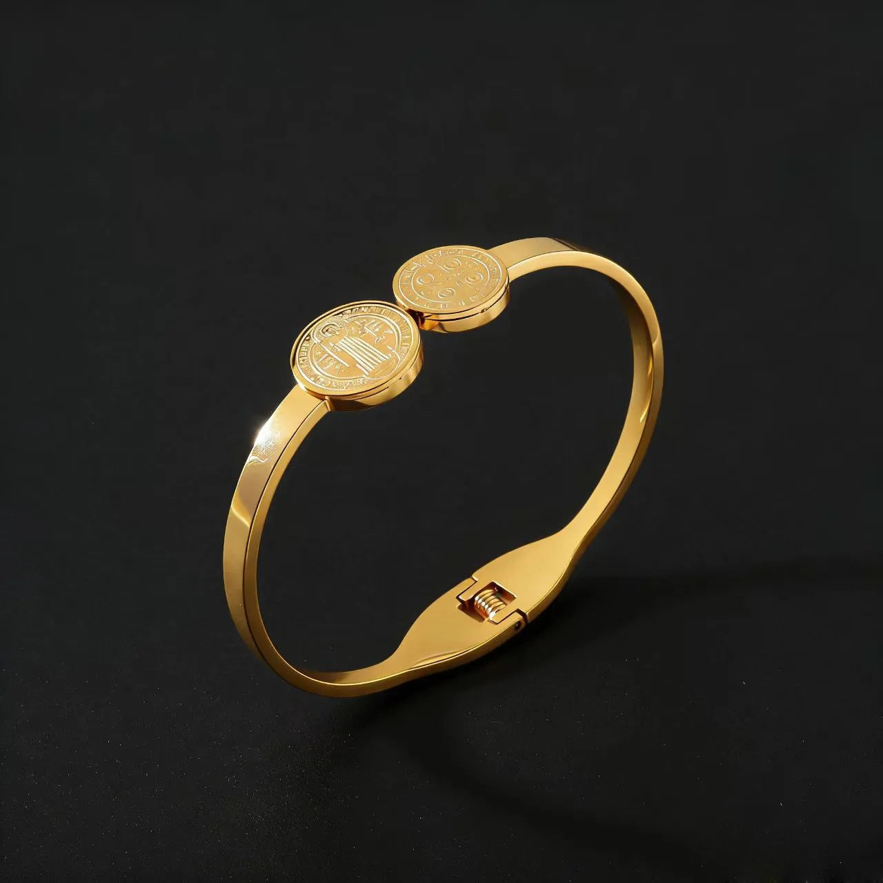 Gold Stainless Steel Religious Priest Spring Hinge Bracelet