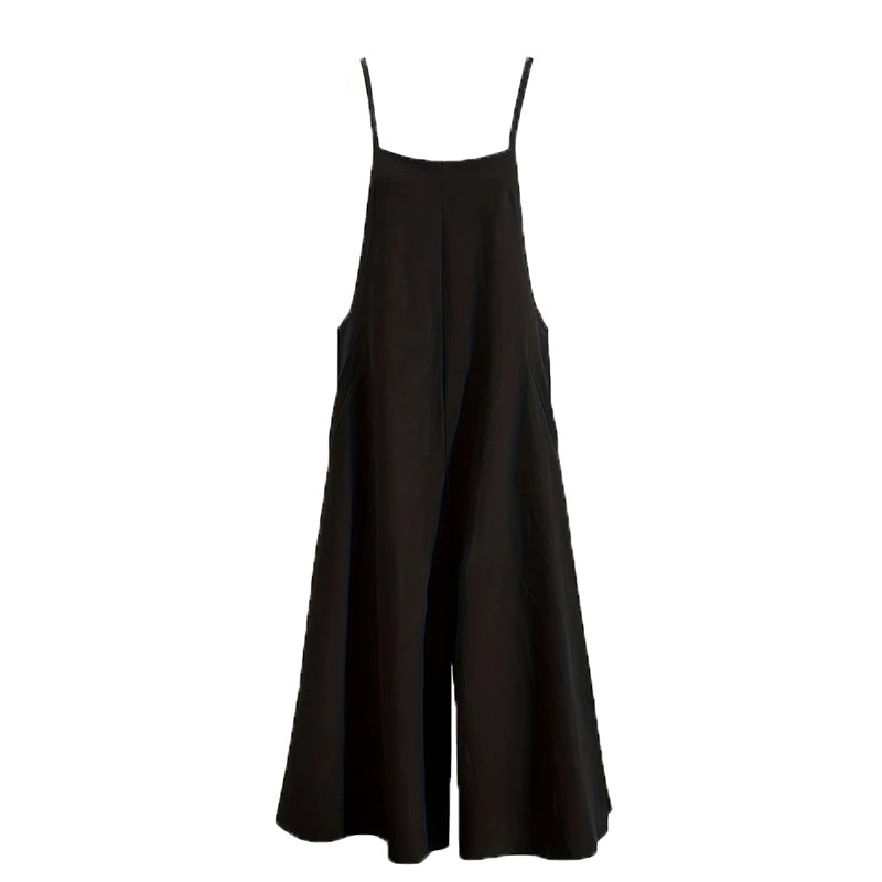 Solid Color Sleeveless Wide-Leg Jumpsuit with Pockets