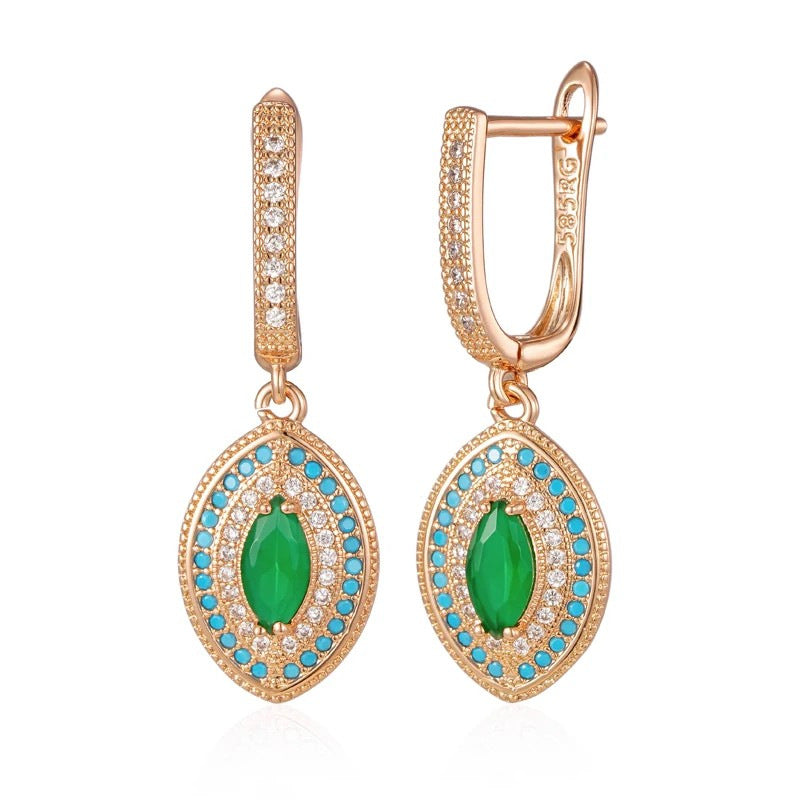 Vintage Botanical Emerald-Zircon Earrings and Ring Jewelry Set