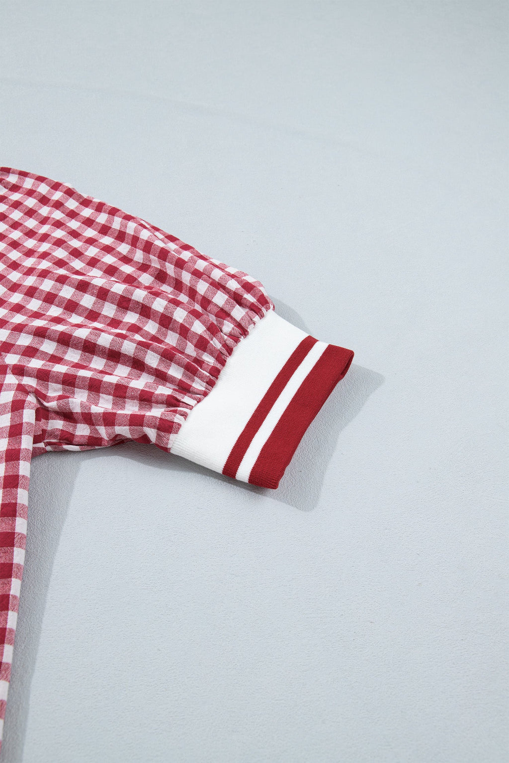 Journi Patchwork Half Zip Blouse in Red and White Geometric