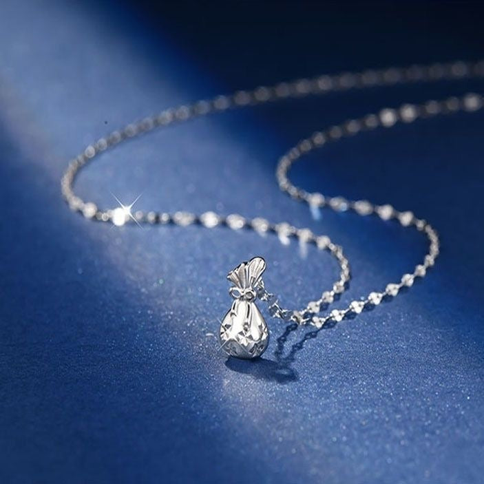 999 Sterling Silver Hollow Cutout Lucky Money Bag Pendant Necklace