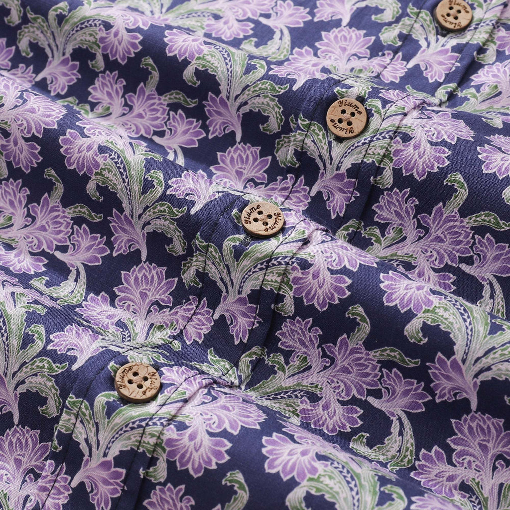 Men's Hawaiian Shirt Button Down Morris Shirt Purple Floral Cotton Aloha Shirt Tribute To William Morris By Amy