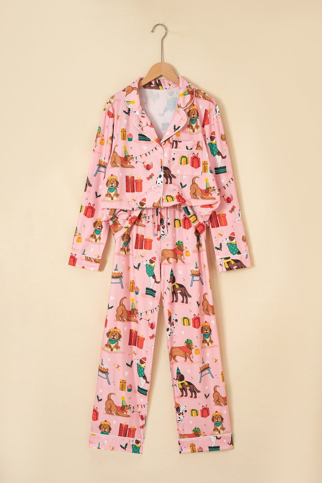 Christmas Dog Collared Top & Pants Pajama Set