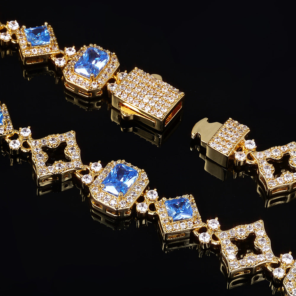 Geometric Sapphire Necklace Mens Fully Paved Zircon Bracelet
