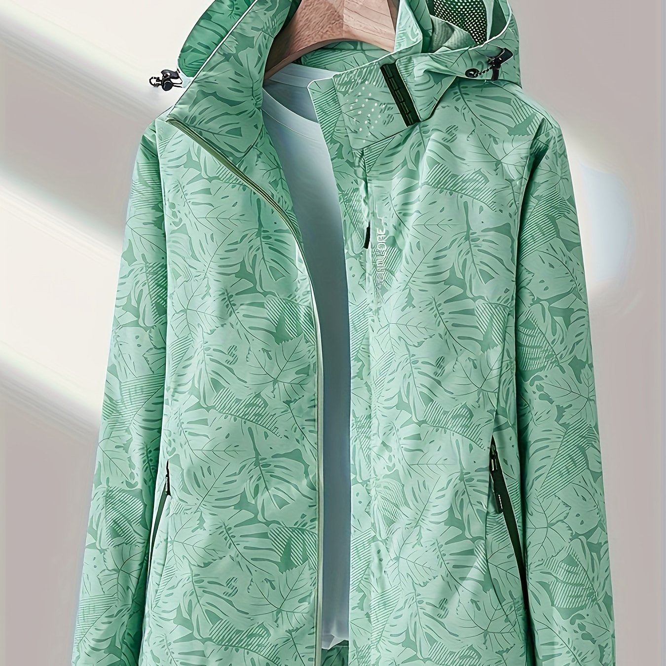 Women's Tropical Leaf Print Lightweight Windproof Hooded Jacket - Image 27