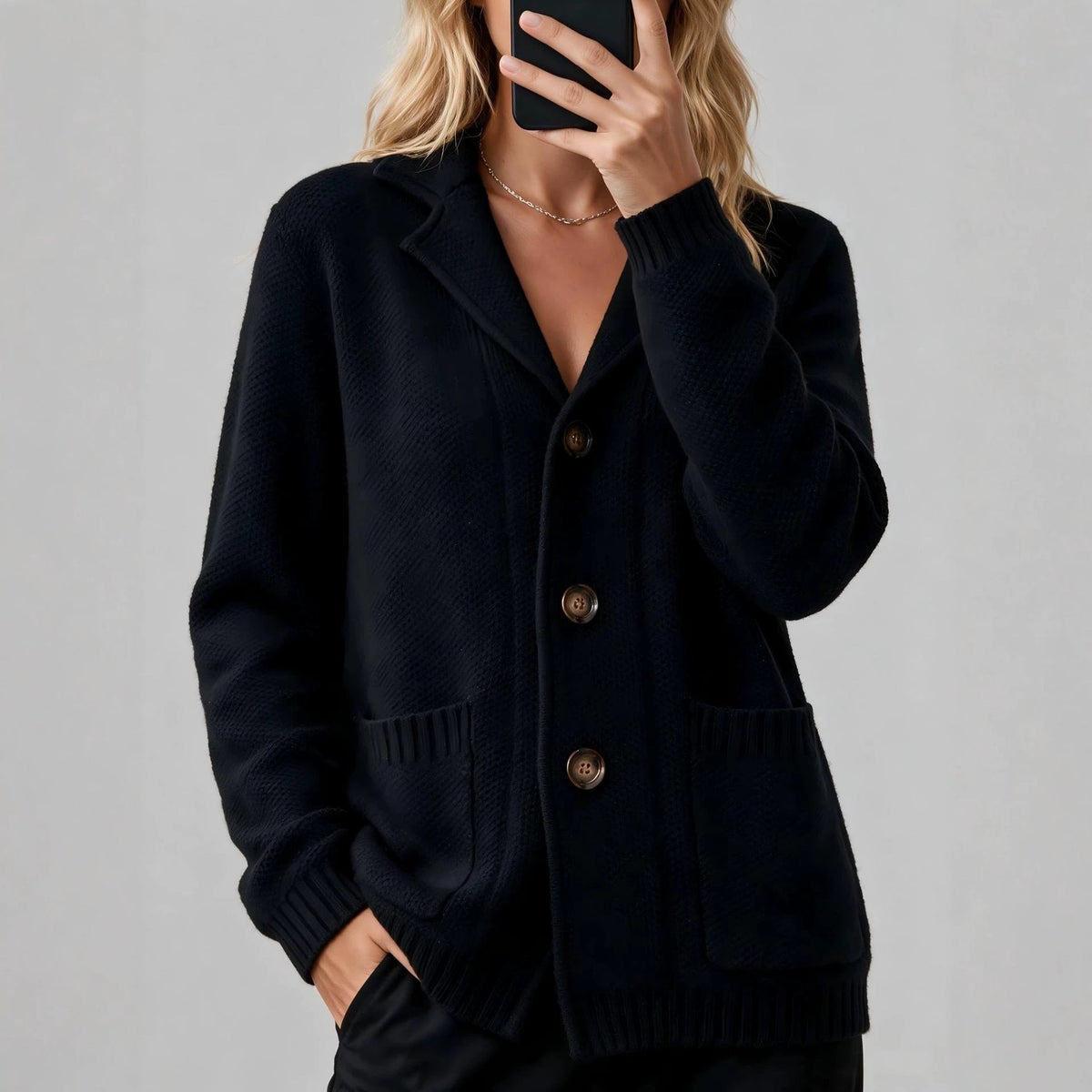 Women's Suit-Collar Thickened Knit Cardigan Coat