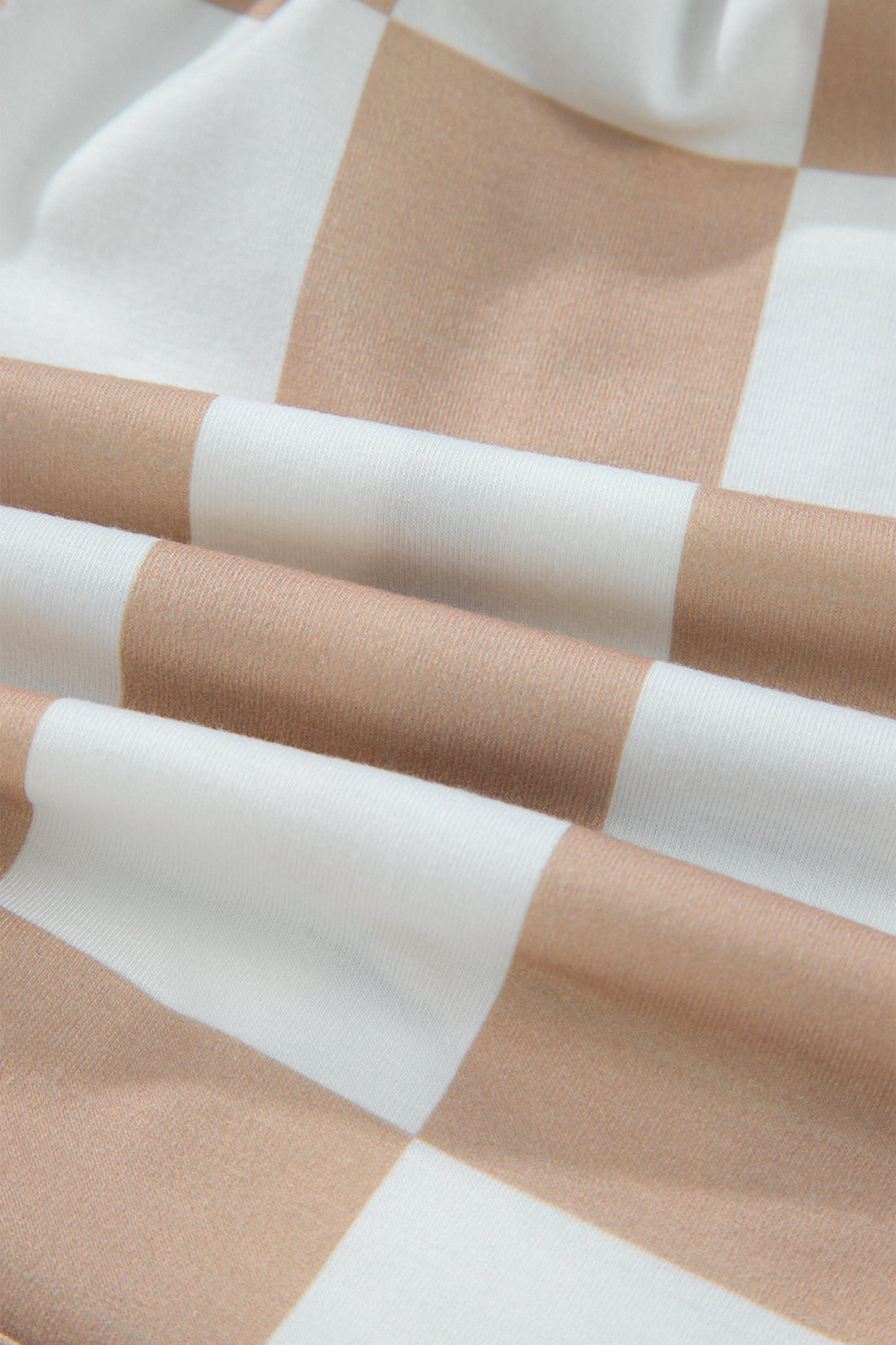 Beige and White Checker Patchwork Beaded Drawstring Shorts