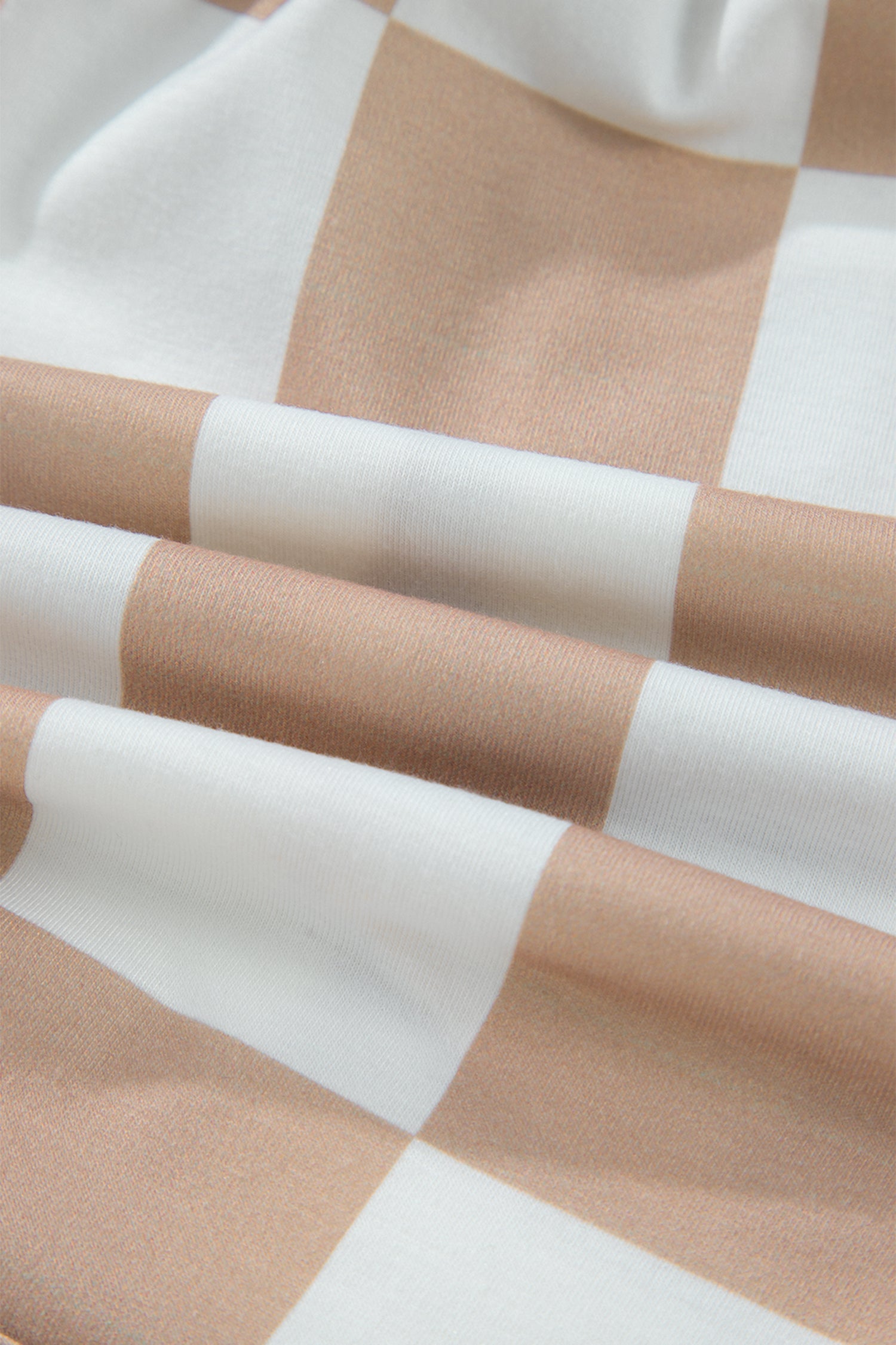 Beige and White Checker Patchwork Beaded Drawstring Shorts