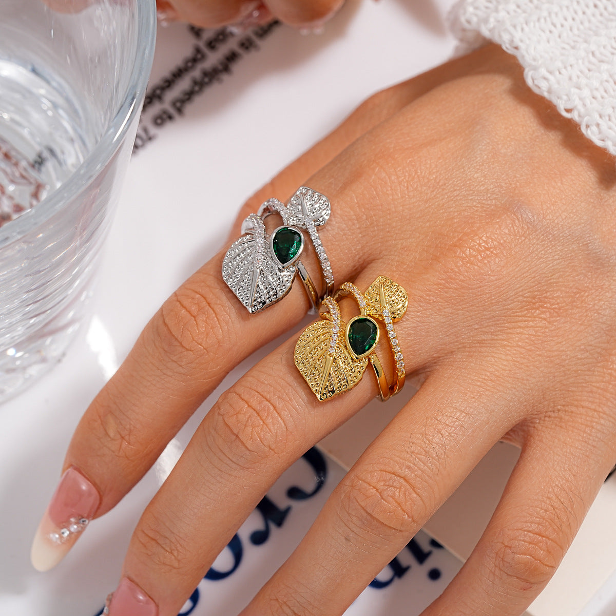 Jade Waterdrop Ring S925 Silver Plated Fashion Women Finger Jewelry For Daily Dating Banquet Party Occasions