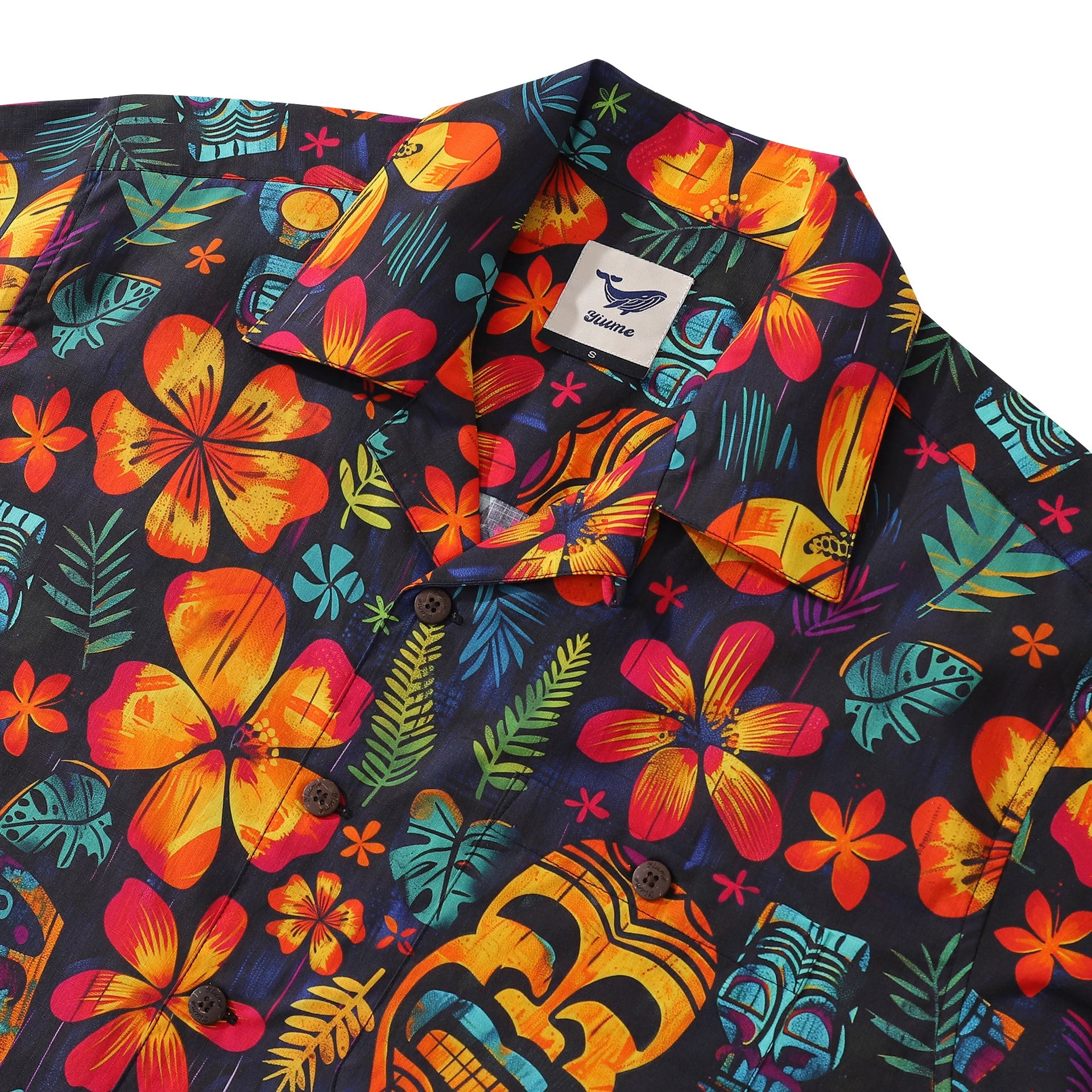 Tiki Tribal Revelry Print Short Sleeve 100% Cotton Aloha Shirt