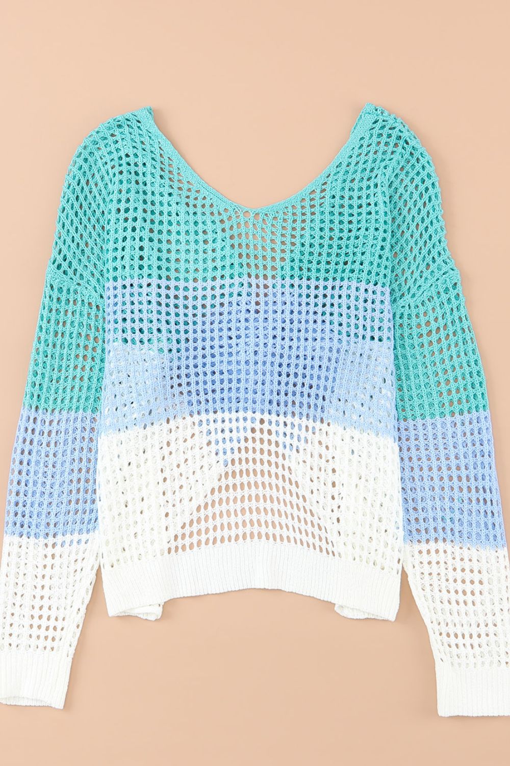 Back To School Sweater - Twisted Back Color Block Long Sleeve Knit Cover Up