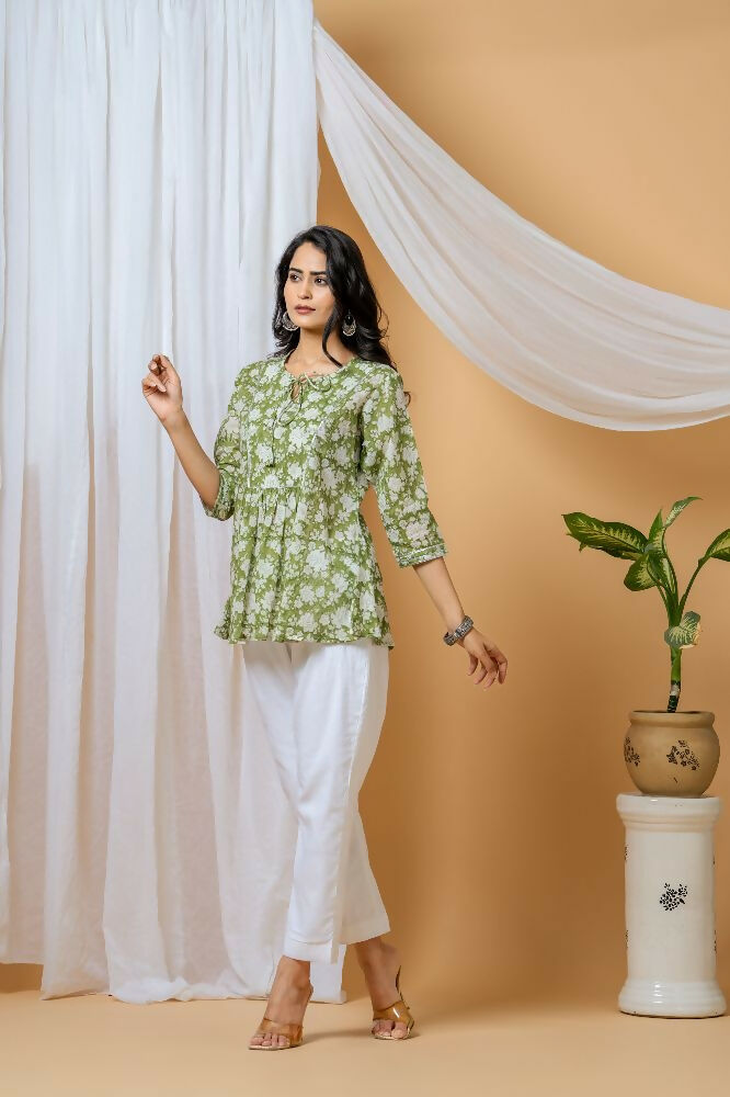 Green Floral Hand Block Printed Cotton Co-Ord Set