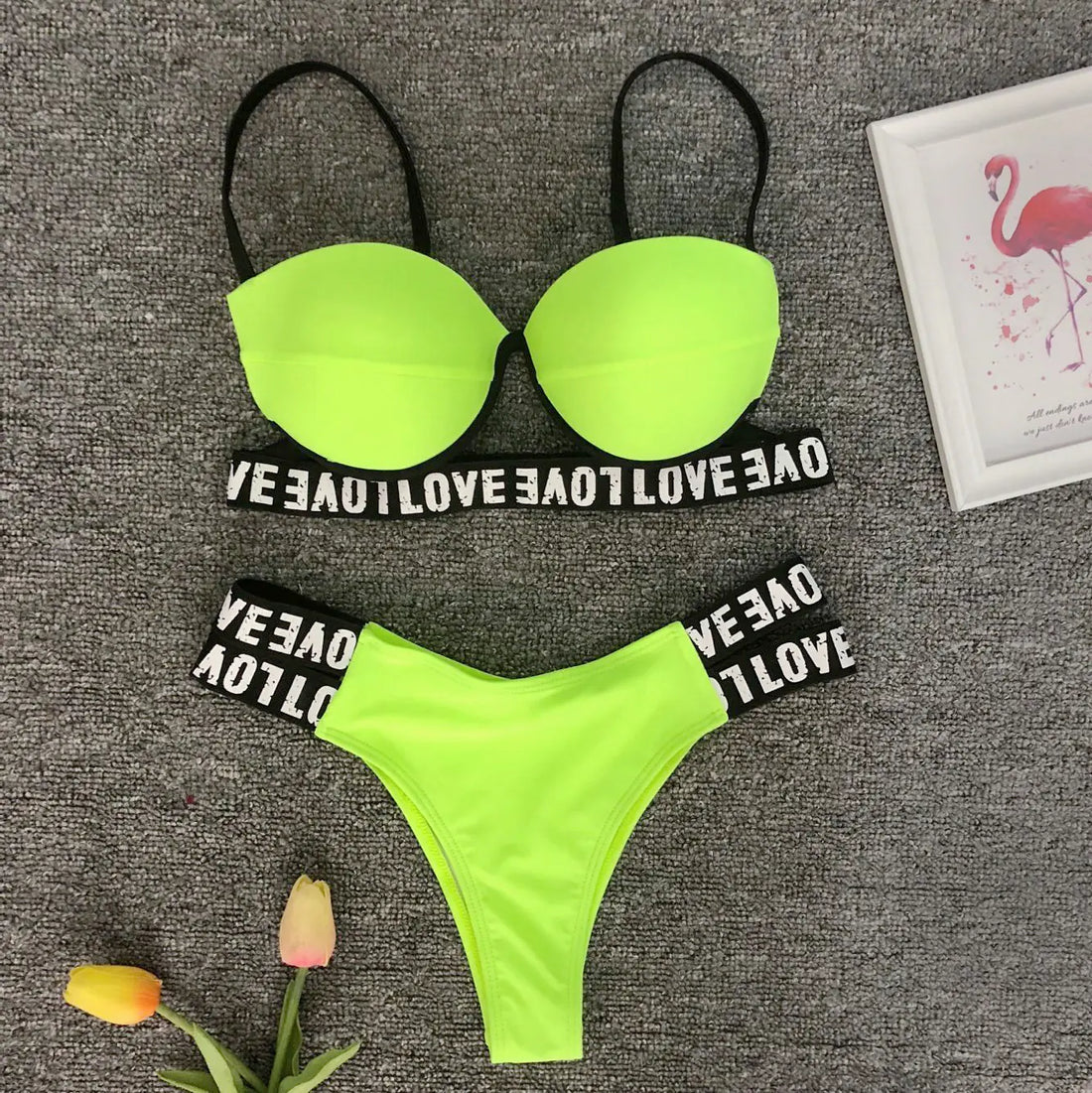 Women's Letter Print Bikini Swimsuit Set with Padded Top - Image 22