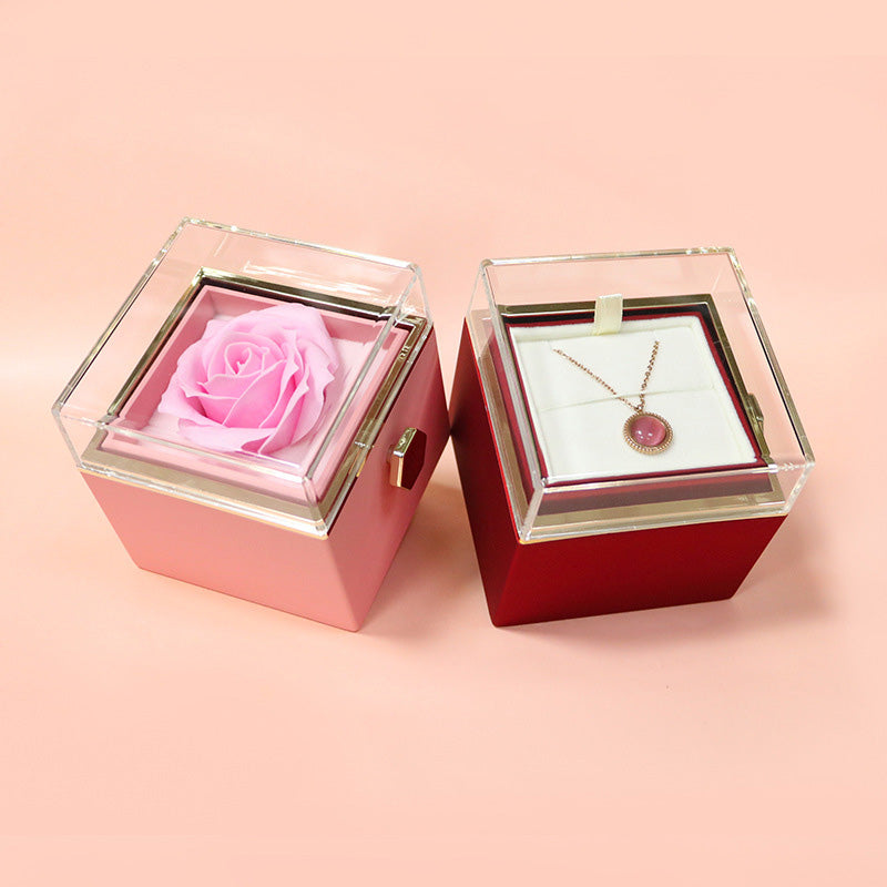 Rotating Soap Flower Rose Gift Box Jewelry Storage for Valentine's