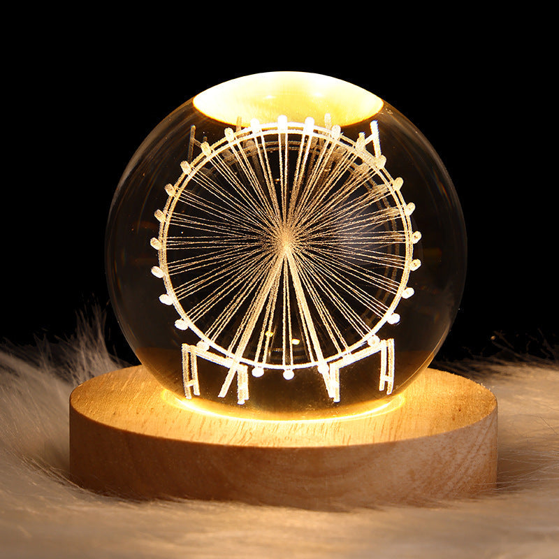 3D Crystal Ball Night Lamp with LED Nebula and Solar System Glow