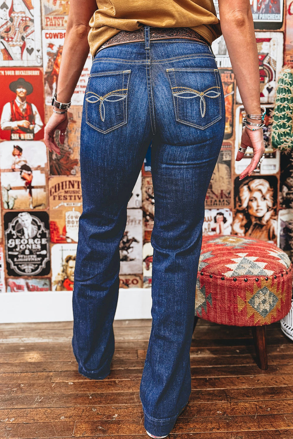 Sail Blue Stitch Patch Pocket Bootcut Jeans