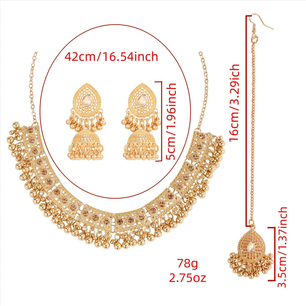 Bohemian Vintage Statement Necklace Earring Set, Ethnic Style Rhinestone Inlaid Jewelry Set For Women Party Festival Cosplay Outfit