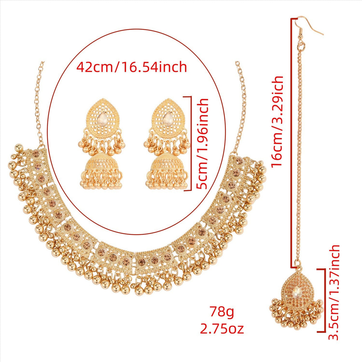 Bohemian Vintage Statement Necklace Earring Set, Ethnic Style Rhinestone Inlaid Jewelry Set For Women Party Festival Cosplay Outfit