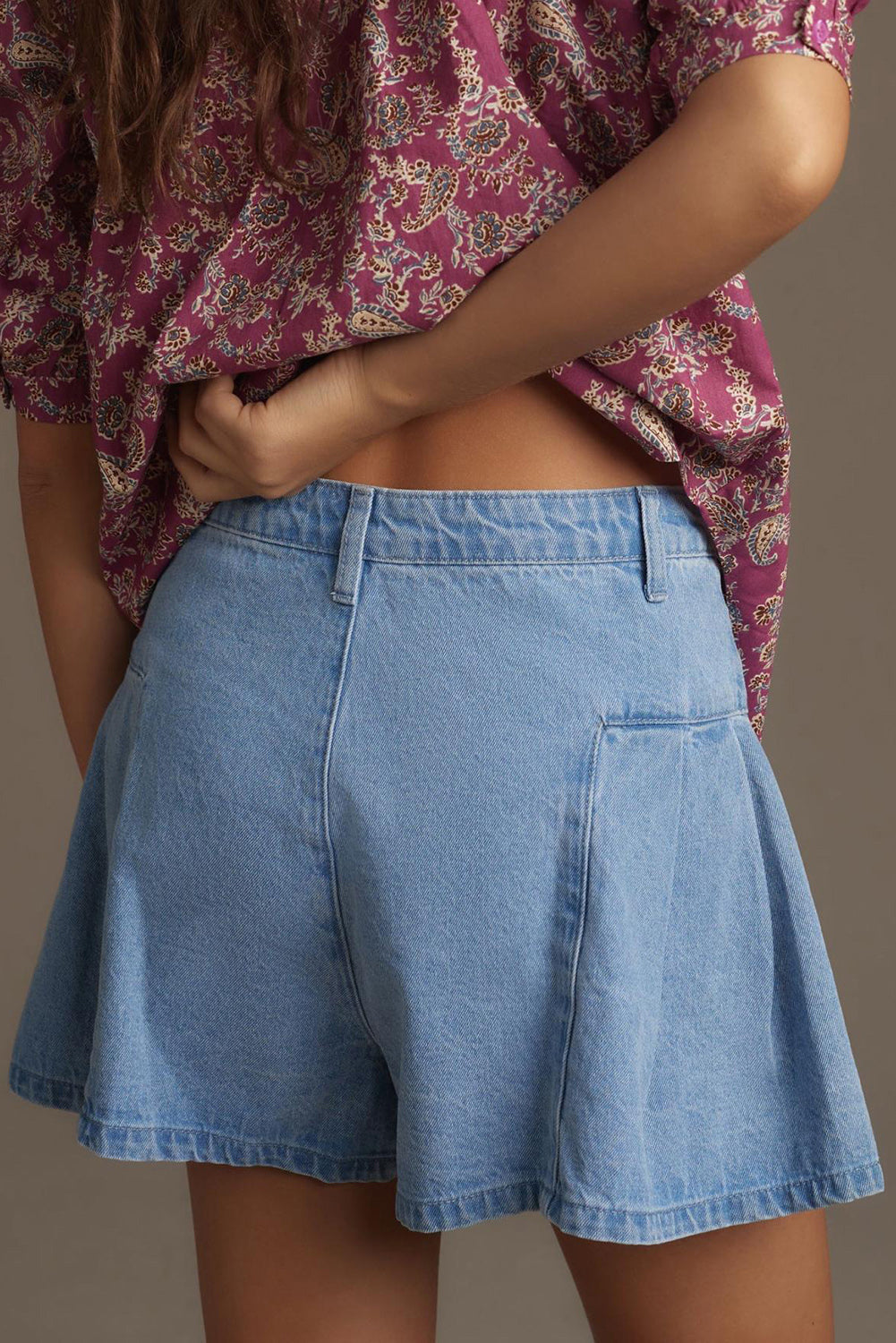Dusk Blue Flared Denim Shorts