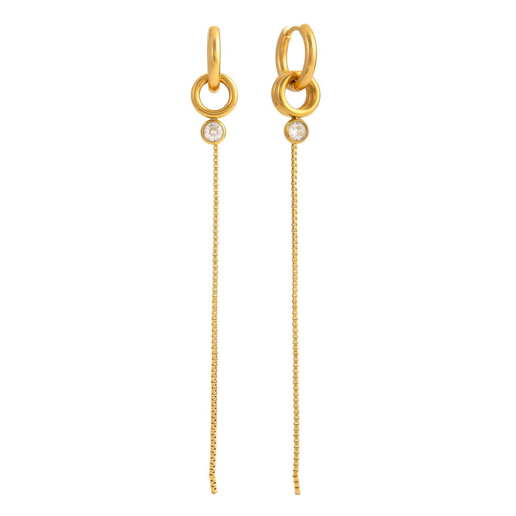 Elegant 18K Gold Tassel Drop Earrings with Cubic Zirconia