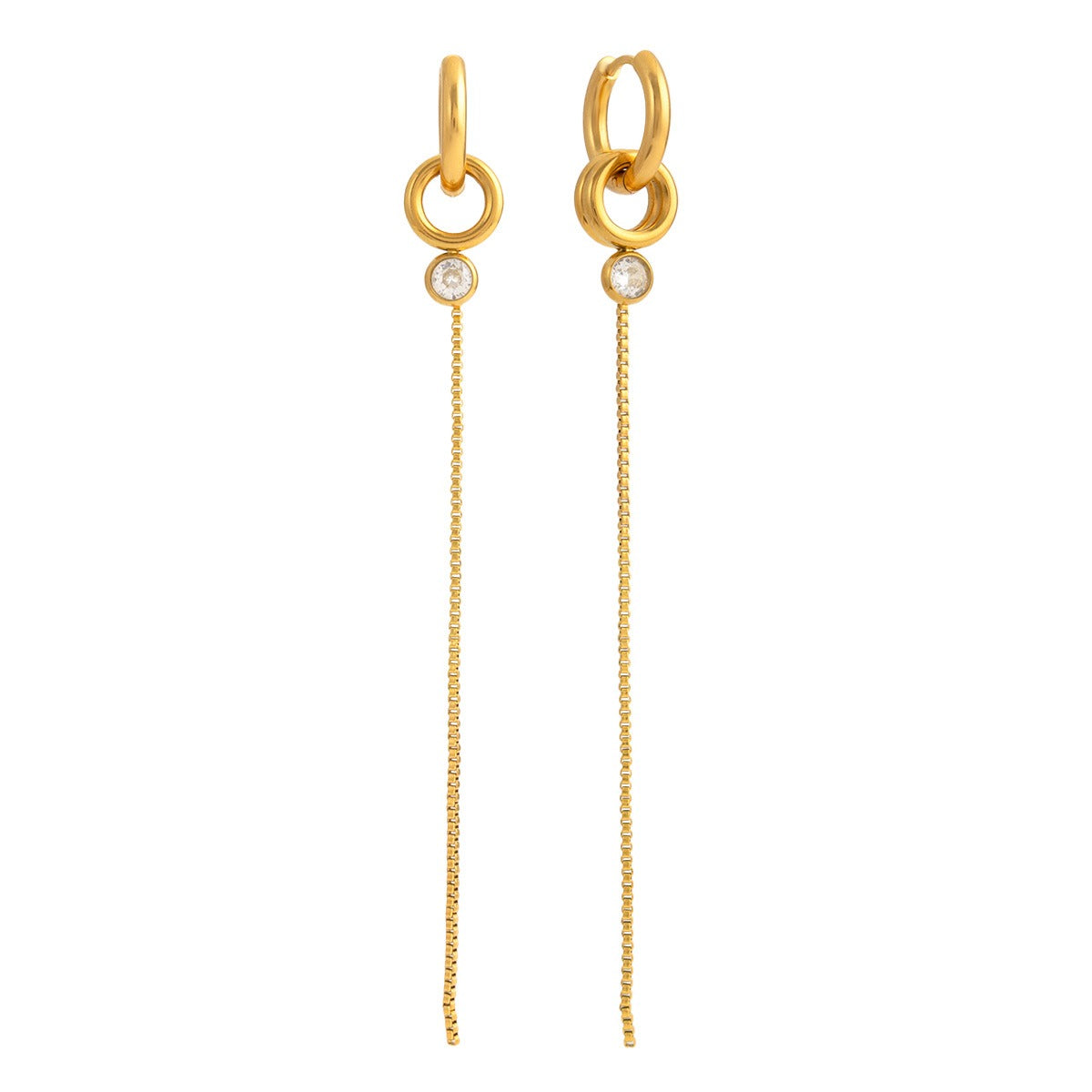 Elegant 18K Gold Tassel Drop Earrings with Cubic Zirconia