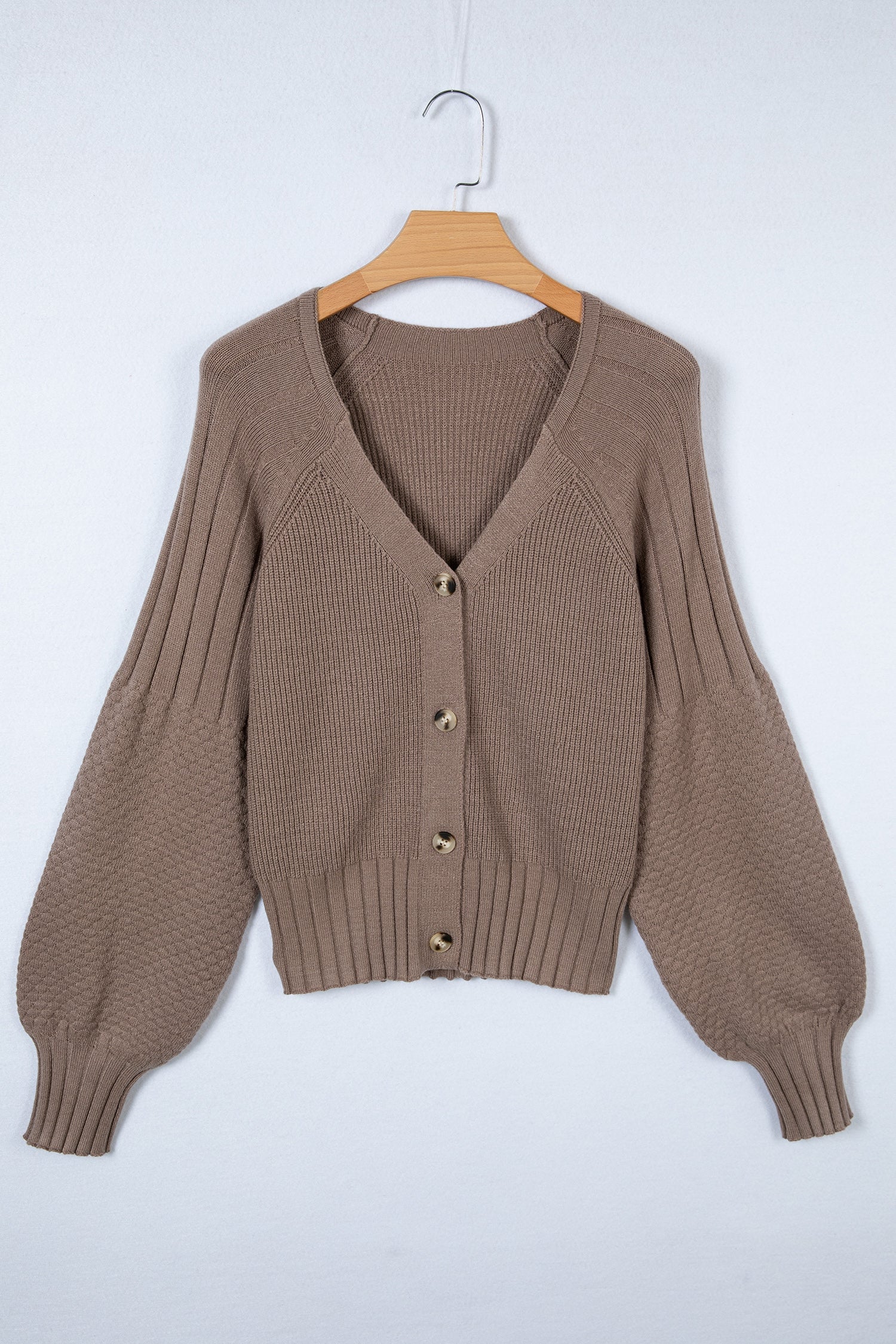 Textured Knit Button Front V-Neck Cardigan
