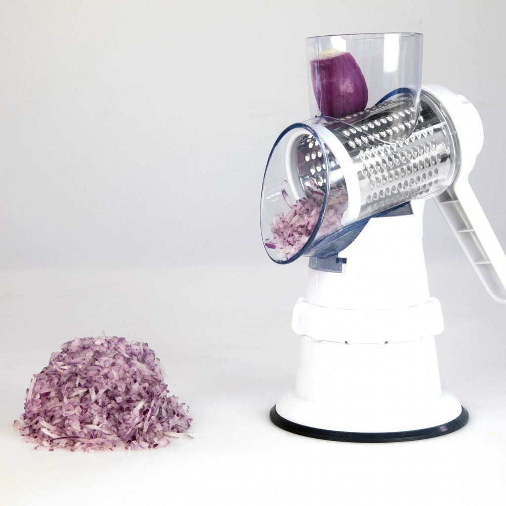3-in-1 Manual Vegetable Slicer & Round Mandolin Chopper - White