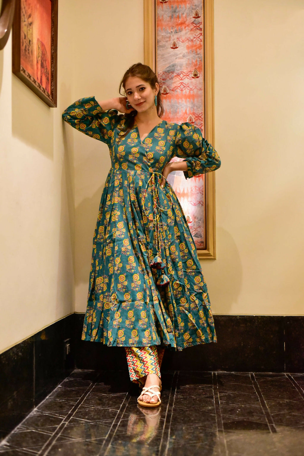 Jyoti Fashion Women's Teal Cotton Silk Heavy Digital Printed Kurta Pant Set