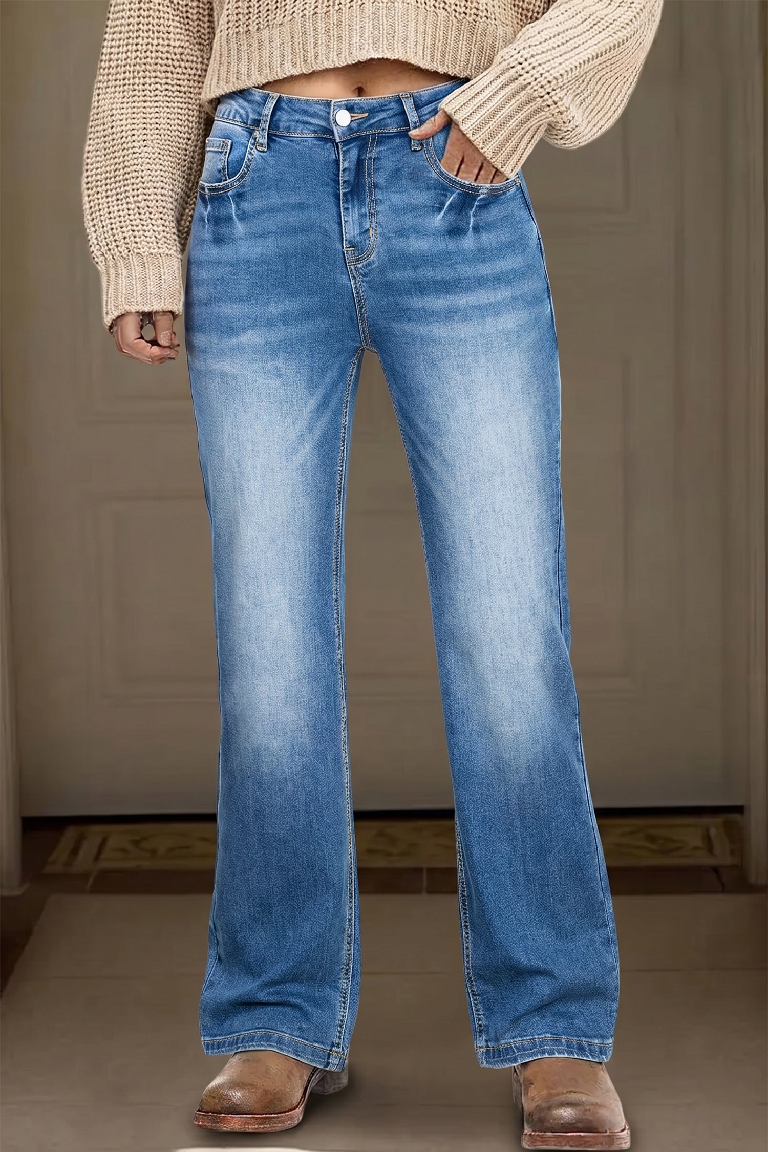 Raven Full Length Casual Jeans in Blue Denim