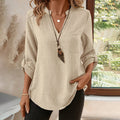 Womens Casual Notch V-Neck Tunic Blouse with Roll-Up Sleeves - Image 8