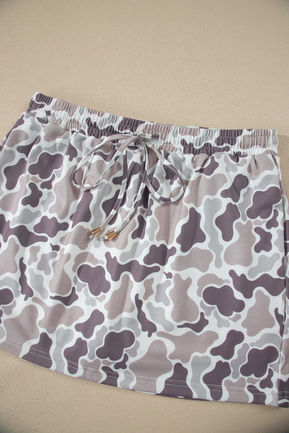 Women's Abstract Camo Drawstring Mini Skort in Grey and Taupe