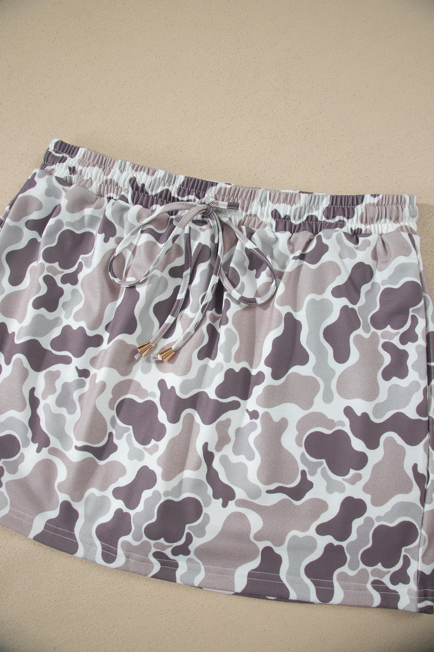 Women's Abstract Camo Drawstring Mini Skort in Grey and Taupe