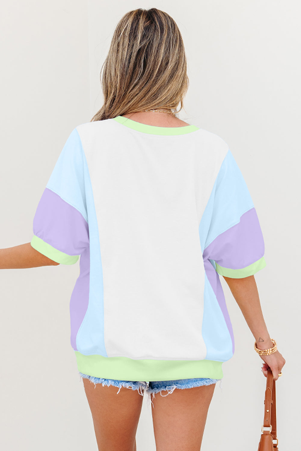 Zoe Patchwork Oversized Half Sleeve Colorblock Top