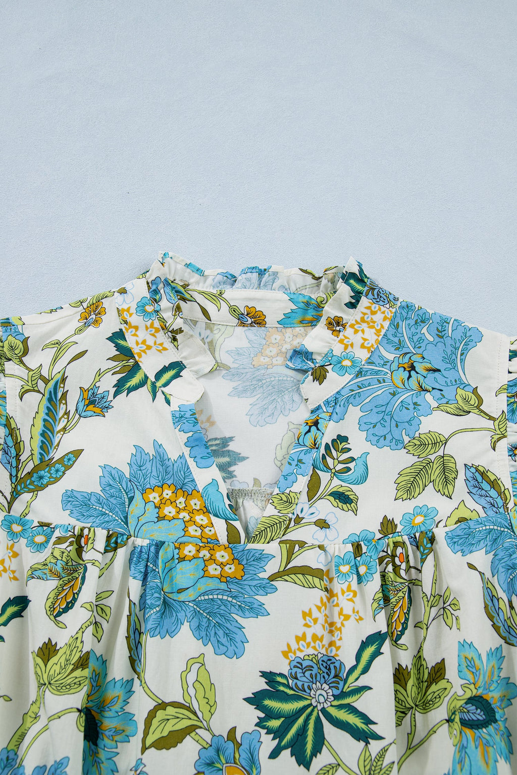 Floral V-Neck Mini Dress with Triple Ruffle Sleeves