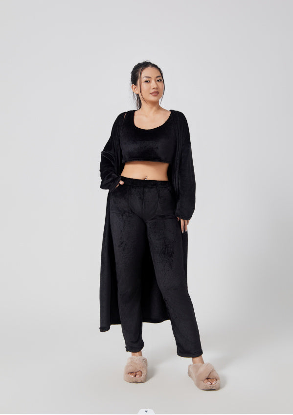 3-Piece Cozy Lounge Set: Soft Knit Crop Top, Pants & Cardigan