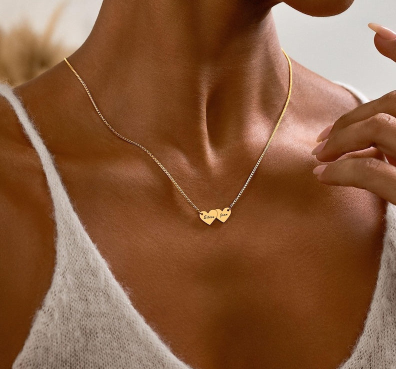 Gold Heart-Shaped Interlocking Custom Name Necklace