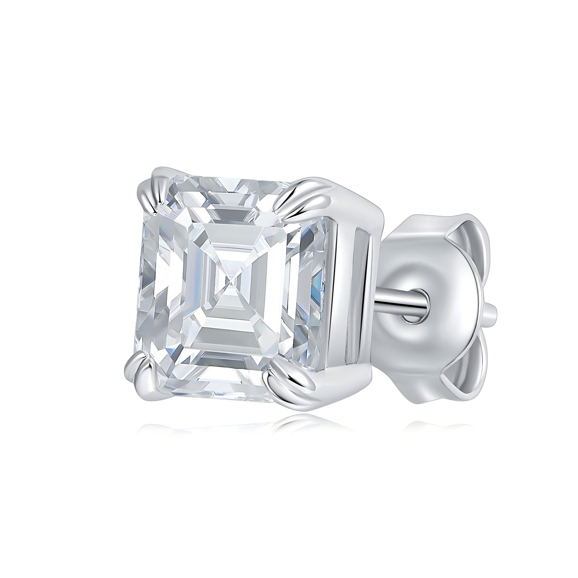 Emerald Cut Moissanite Stud Earrings 6x8mm S925 Silver Octagon